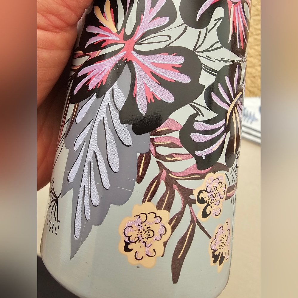 GUC Vera Bradley Stainless Steel Water Bottle Sun Washed Tropical Gray Flowers - Picture 4 of 13